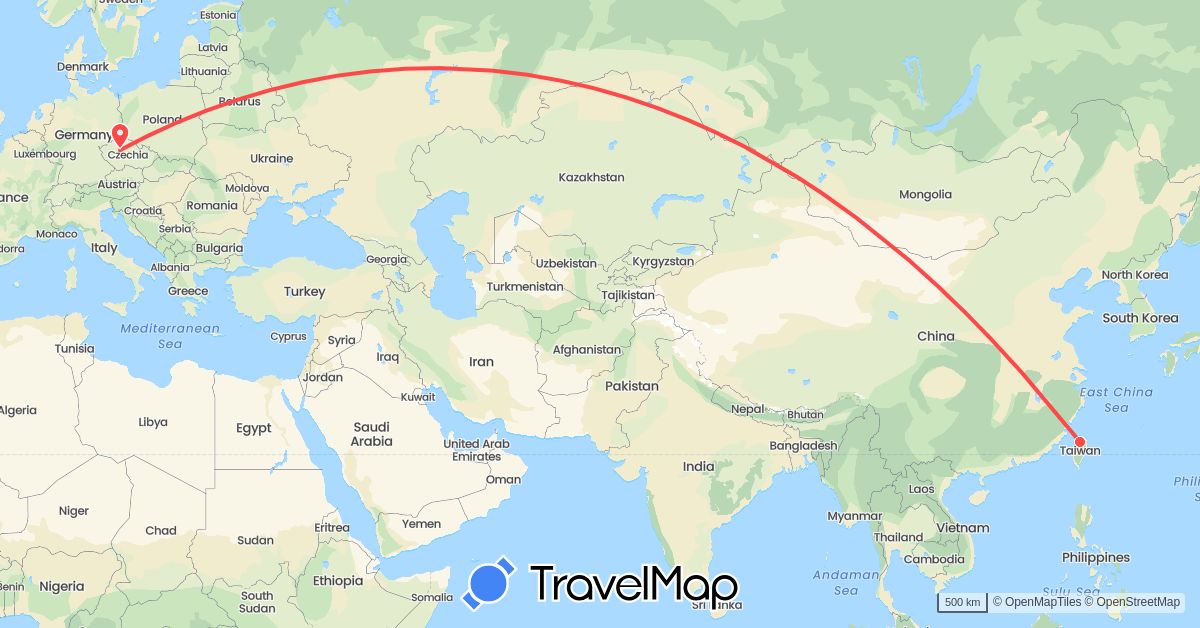 TravelMap itinerary: driving, hiking in Czech Republic, Taiwan (Asia, Europe)